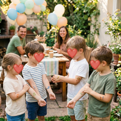 Kind zeigt Eulentaler Kindertattoos mit liebevoll illustrierten Tiermotiven auf dem Arm