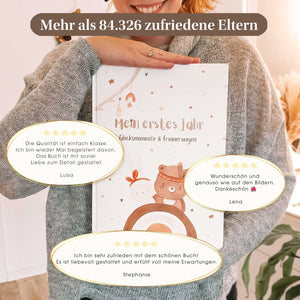 Babytagebuch 'Mein erstes Jahr' - Glücksmomente und Erinnerungen, hochgelobt von über 84.326 zufriedenen Eltern, liebevoll gestaltet mit Platz für wichtige Meilensteine und Fotos.