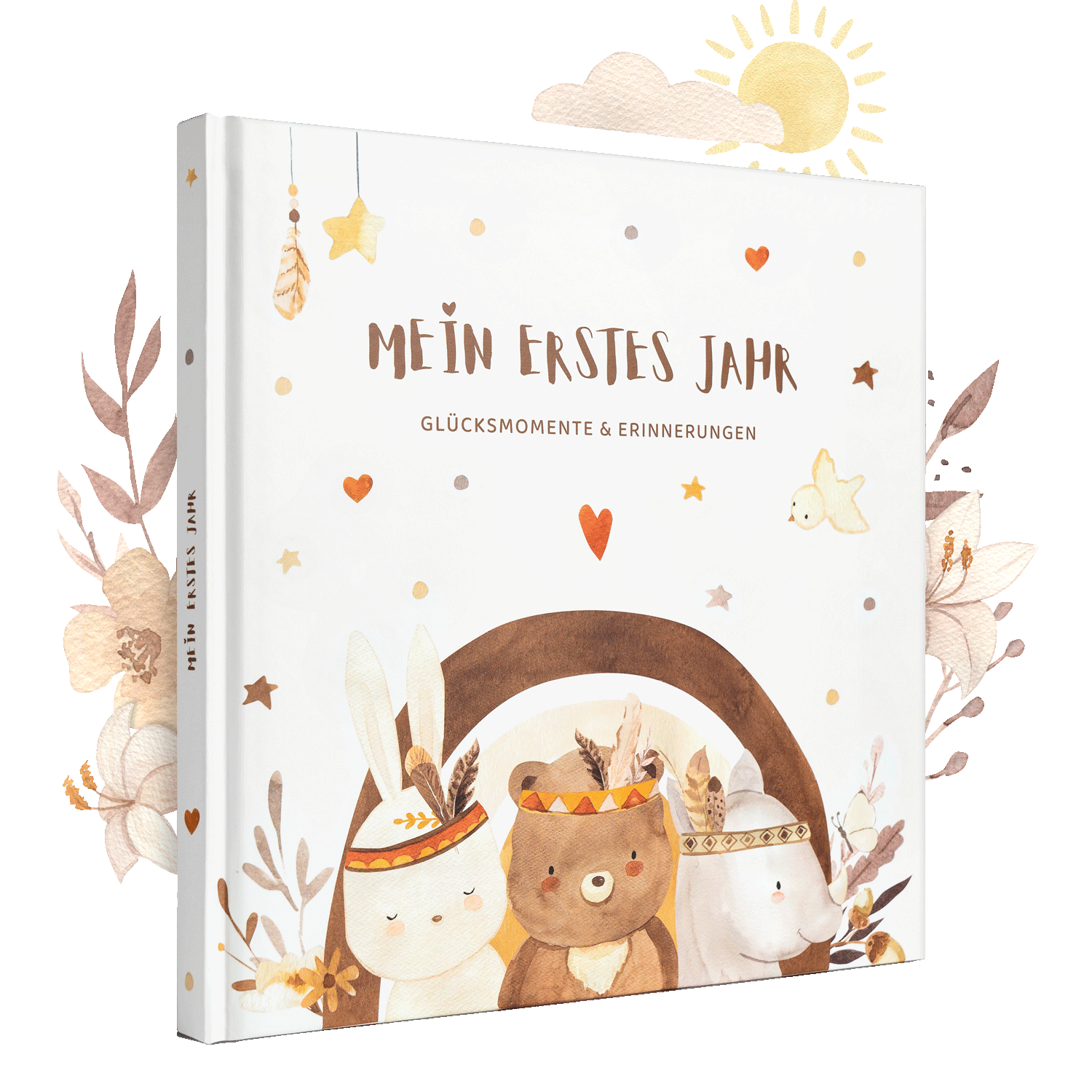 Erinnerungsalbum 'Mein erstes Jahr' - Perfekt für die ersten Glücksmomente und Erinnerungen deines Kindes, liebevoll gestaltet mit süßen Tiermotiven.