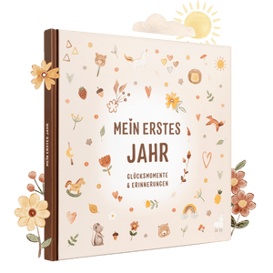 Mein erstes Jahr: Euer Babytagebuch für Glücksmomente & Erinnerungen, liebevoll gestaltet mit kindgerechten Illustrationen.
