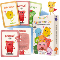 Eulentaler Gefühlskarten für Kinder mit 44 illustrierten Monsterkarten zu Gefühlen wie glücklich, wütend und geliebt sowie kindgerechten Erklärungen auf der Rückseite.
