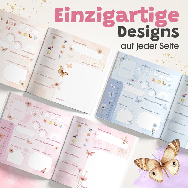 Eulentaler Kindergarten-Freundebuch mit Schmetterlingen und Blumen, Hardcover, Goldprägung und dickem, stabilem Papier