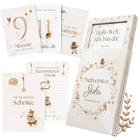 Eulentaler Meilensteinkarten „Mein erstes Jahr“ im Scandi-Design mit Karten für Monatsalter, erste Schritte, Krabbeln und persönliche Erinnerungen.
