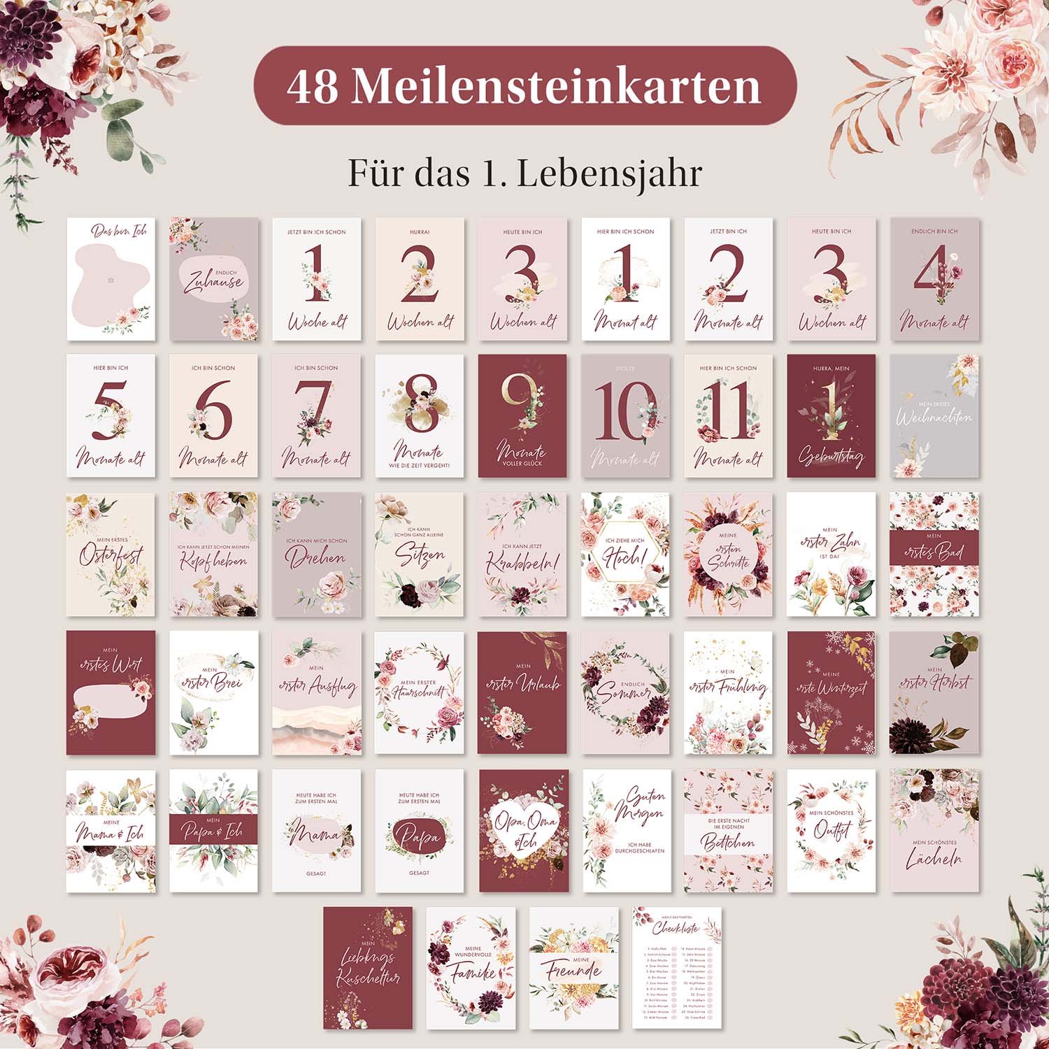 48 Meilensteinkarten für das 1. Lebensjahr: Halte die schönsten Momente deines Babys fest und erstelle unvergessliche Erinnerungen.