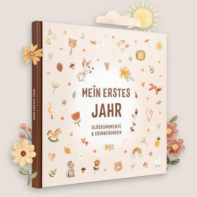 Mein erstes Jahr: Euer Babytagebuch für Glücksmomente & Erinnerungen, liebevoll gestaltet mit kindgerechten Illustrationen.