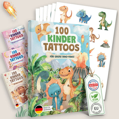 Eulentaler Kindertattoos Dino: Packung mit 100 Dino-Tattoos, mit Tattoo-Bögen, Dermatest sehr gut, vegan, Made in Germany