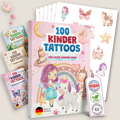 Eulentaler Kindertattoos Einhorn: Packung mit 100 Einhorn-Tattoos, mit Tattoo-Bögen, Dermatest sehr gut, vegan, Made in Germany