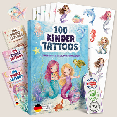 Eulentaler Kindertattoos Meerjungfrau: Packung mit 100 Meerjungfrau-Tattoos mit Tattoo-Bögen, Dermatest sehr gut, vegan, Made in Germany