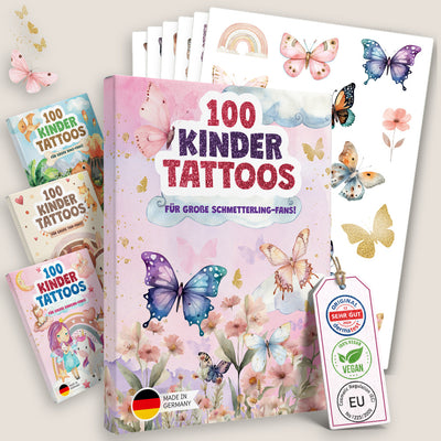 Eulentaler Kindertattoos Schmetterlinge: Packung mit 100 Schmetterlings-Tattoos, mit Tattoo-Bögen, Dermatest sehr gut, vegan, Made in Germany